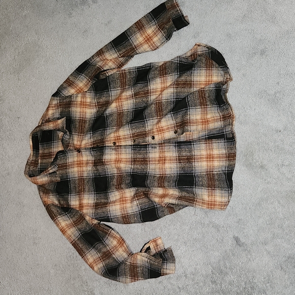 Source Unknown Tops - Black, orange and rust colored fall shacket